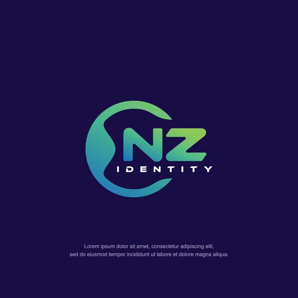 vector de plantilla de logotipo de línea circular de letra inicial de nz con mezcla de color degradado