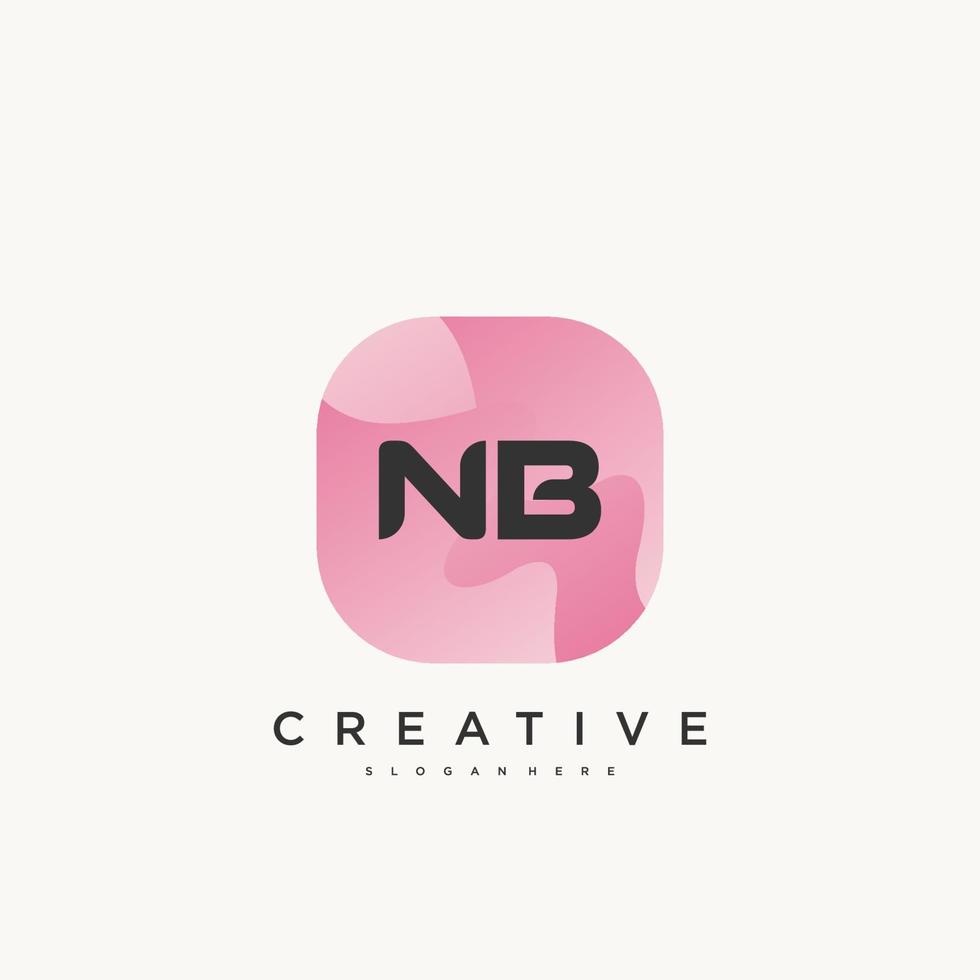 Elementos de plantilla de diseño de icono de logotipo de letra inicial nb con arte colorido de onda vector