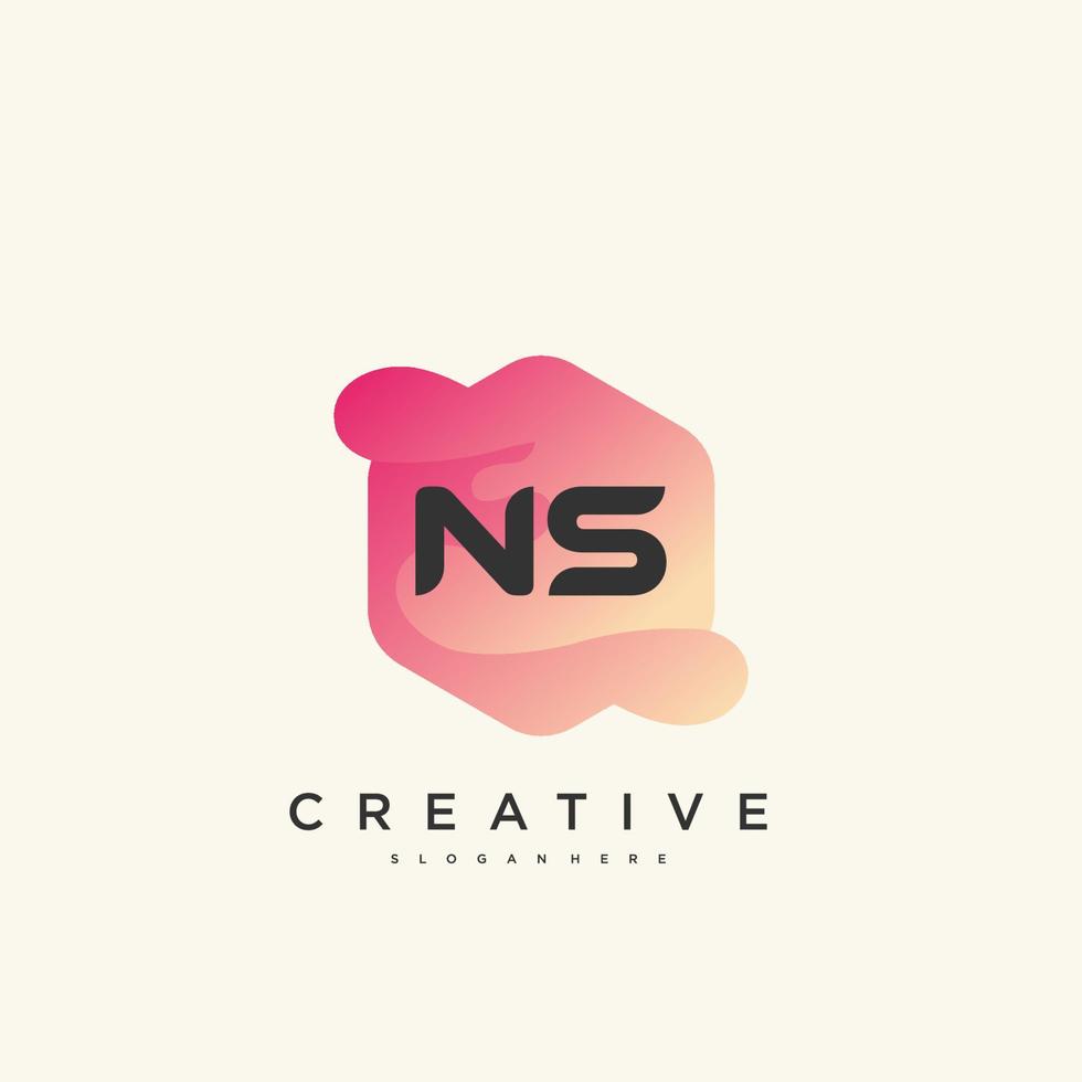 NS Initial Letter logo icon design template elements with wave colorful art vector