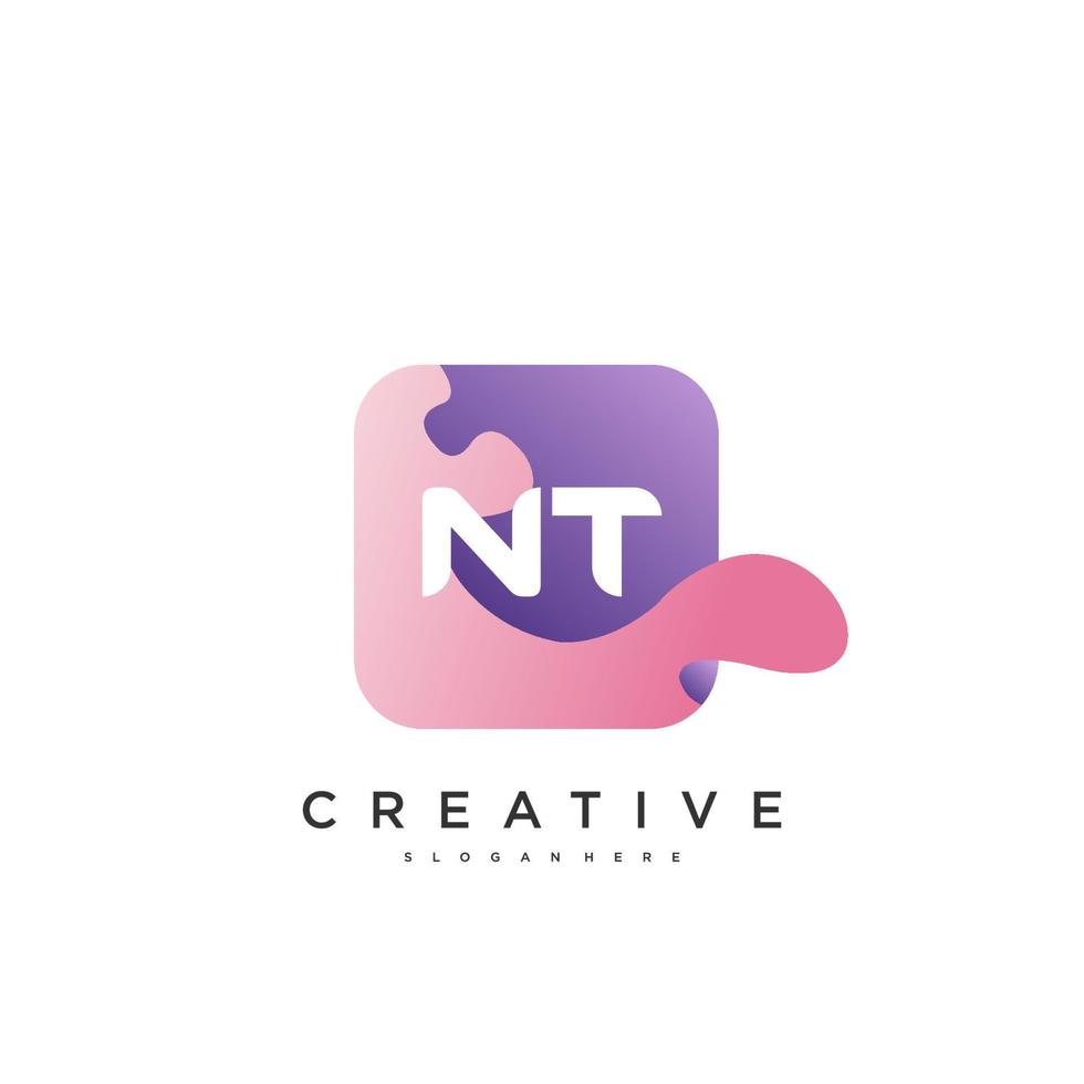 NT Initial Letter logo icon design template elements with wave colorful art vector