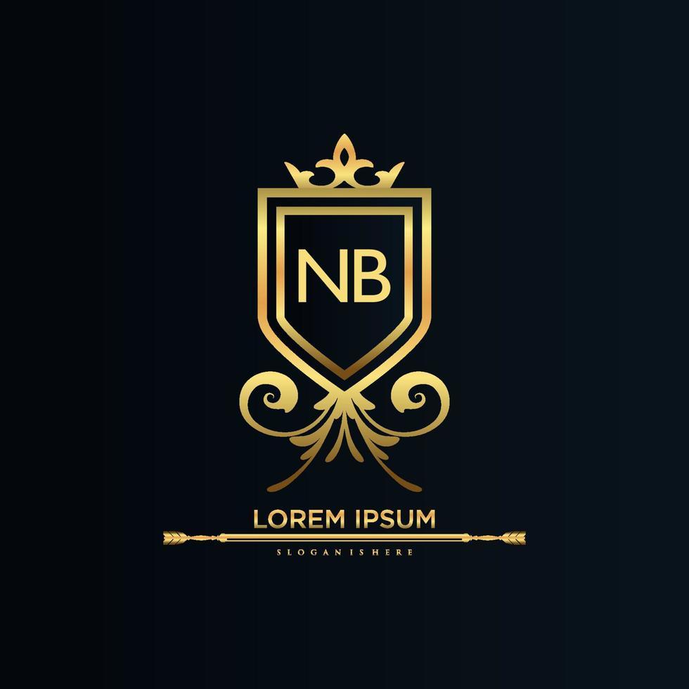 NB Letter Initial with Royal Template.elegant with crown logo vector, Creative Lettering Logo Vector Illustration.