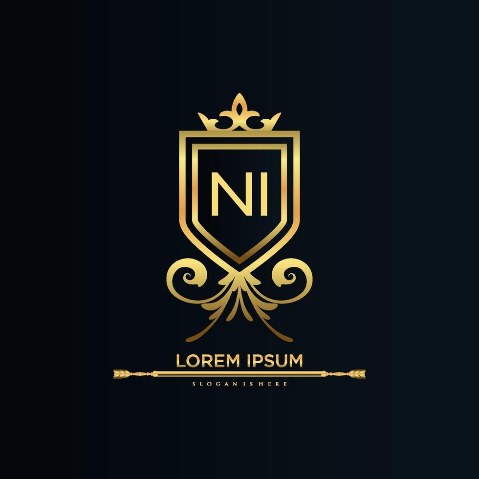 NI Letter Initial with Royal Template.elegant with crown logo vector, Creative Lettering Logo Vector Illustration.