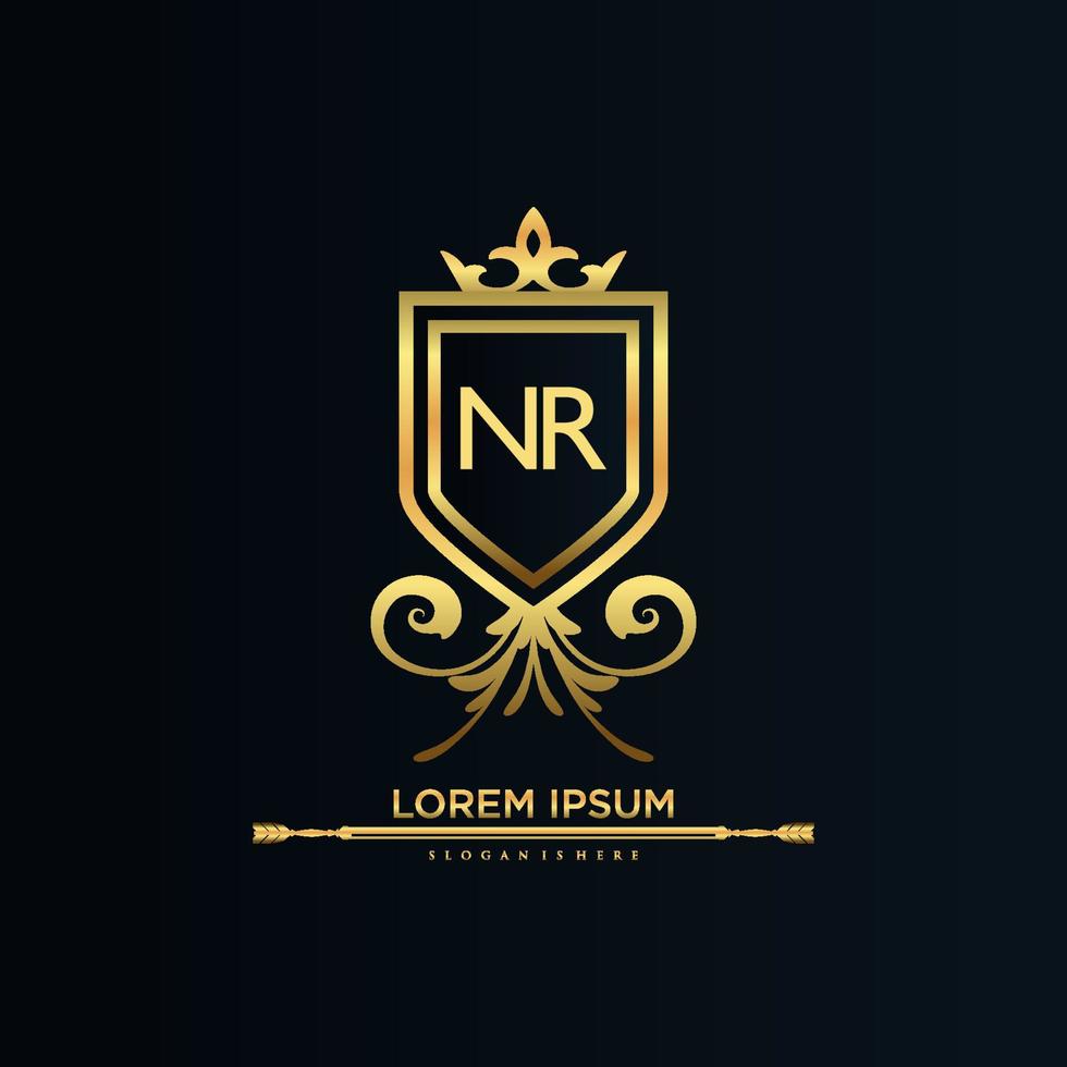 NR Letter Initial with Royal Template.elegant with crown logo vector, Creative Lettering Logo Vector Illustration.