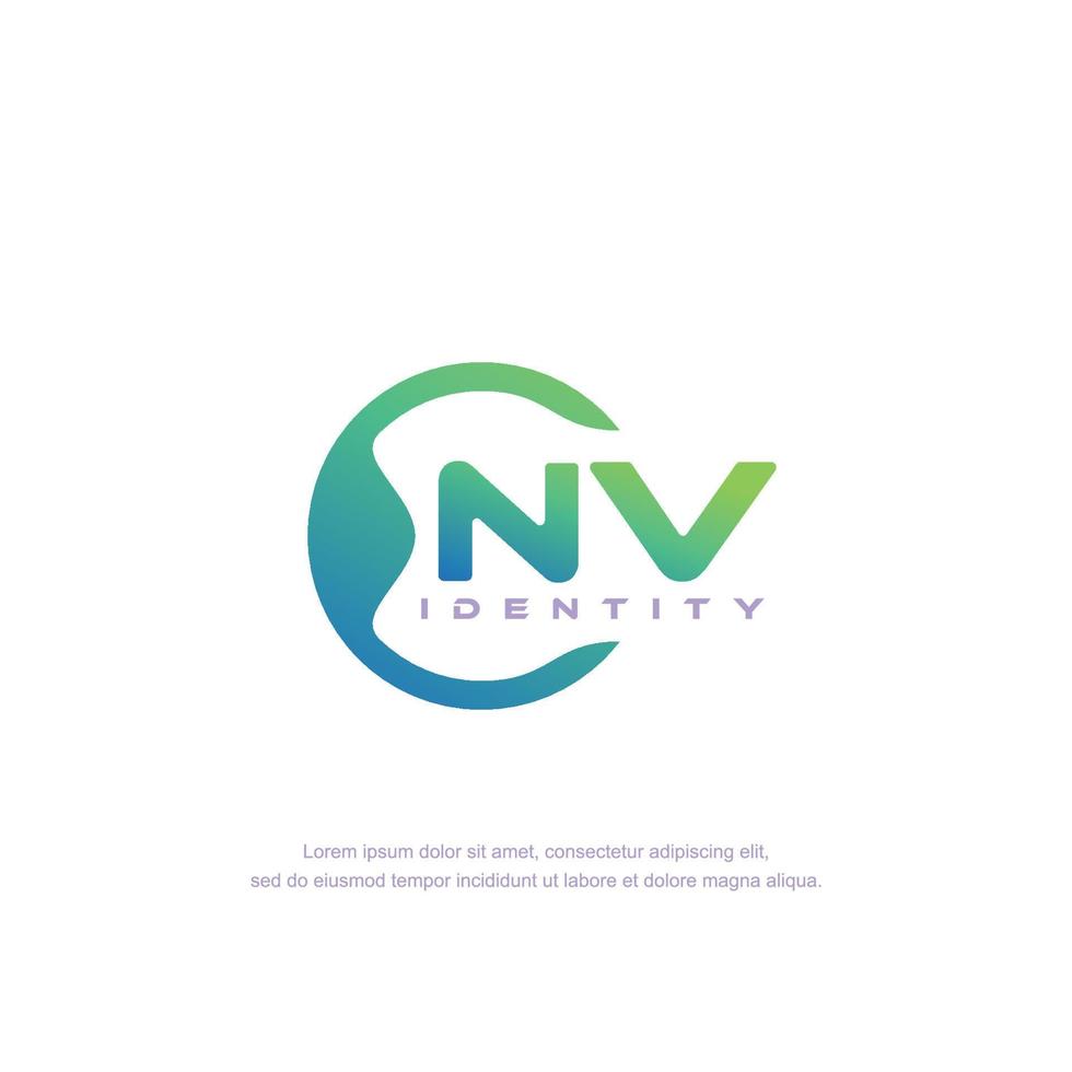 vector de plantilla de logotipo de línea circular de letra inicial nv con mezcla de color degradado