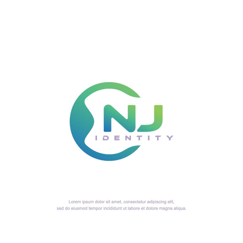 NJ Initial letter circular line logo template vector with gradient color blend