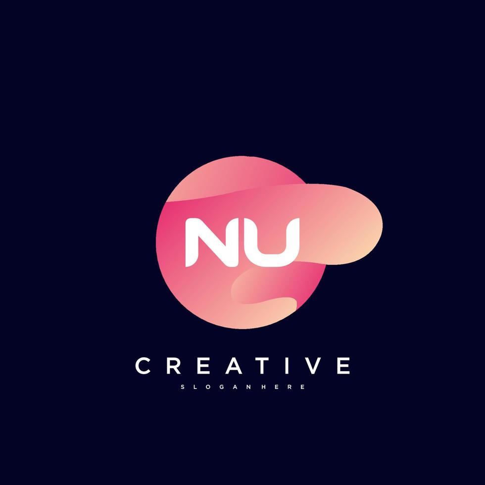NU Initial Letter logo icon design template elements with wave colorful art vector