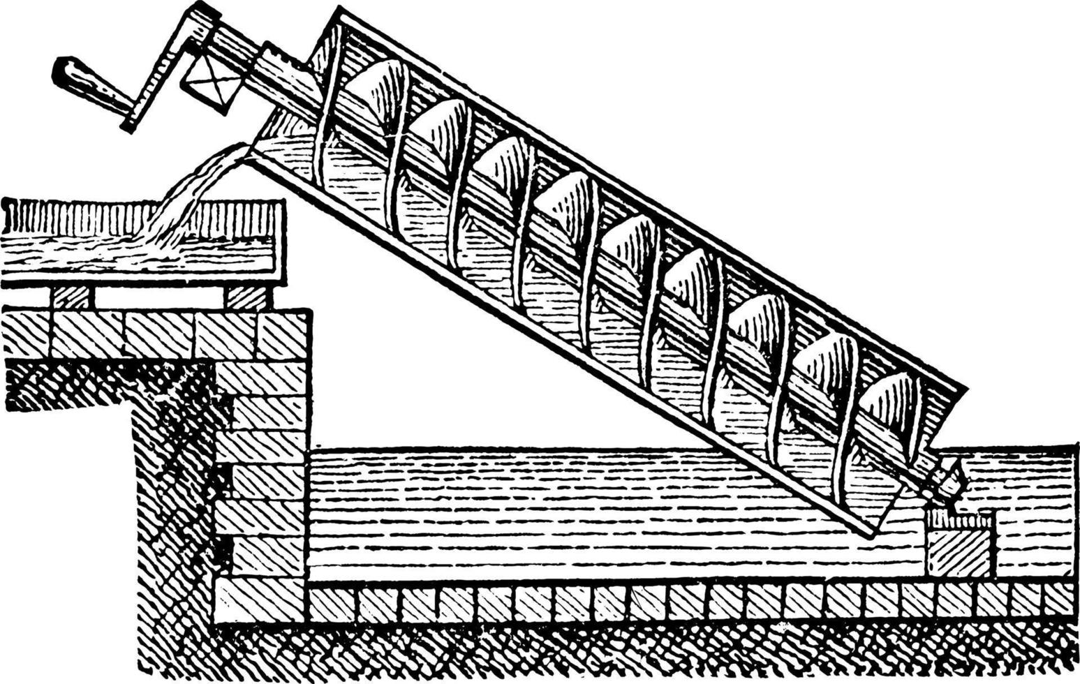 Archimedean Screw, vintage illustration. vector