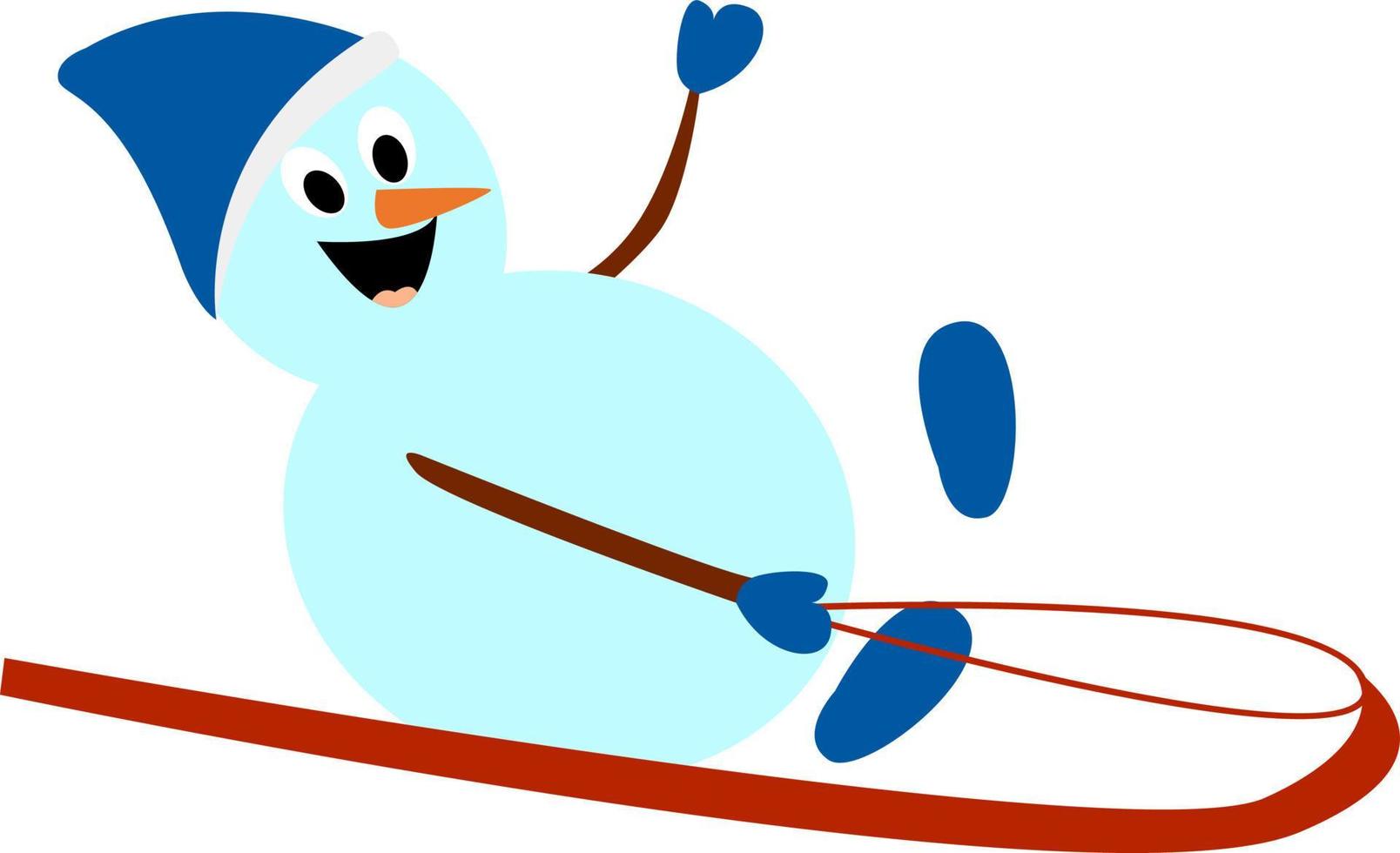 Snowman on sled, illustration, vector on white background.