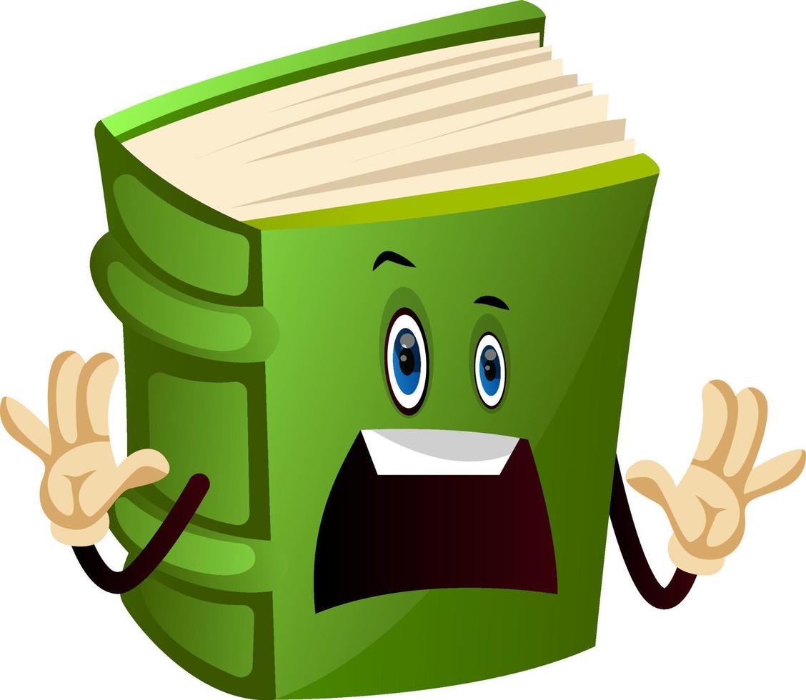 Cartoon book character is afraid, illustration, vector on white background.
