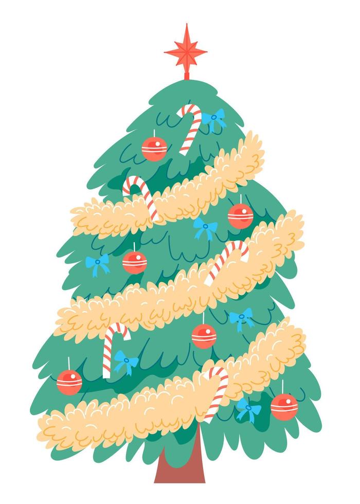Decorated Christmas tree. Vector, isolated on white background vector