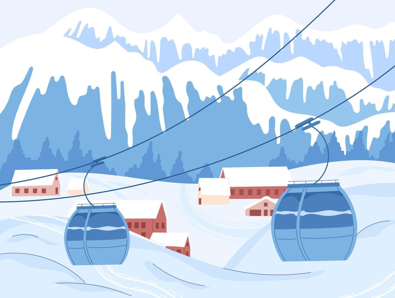 Winter mountain landscape with a cable car. Ski resort. vector