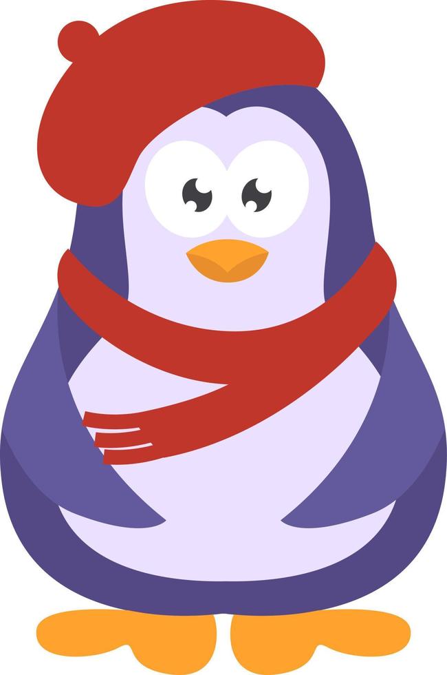 Painter penguin, icon illustration, vector on white background