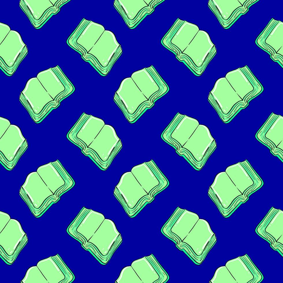 Open book, seamless pattern on dark blue background. vector
