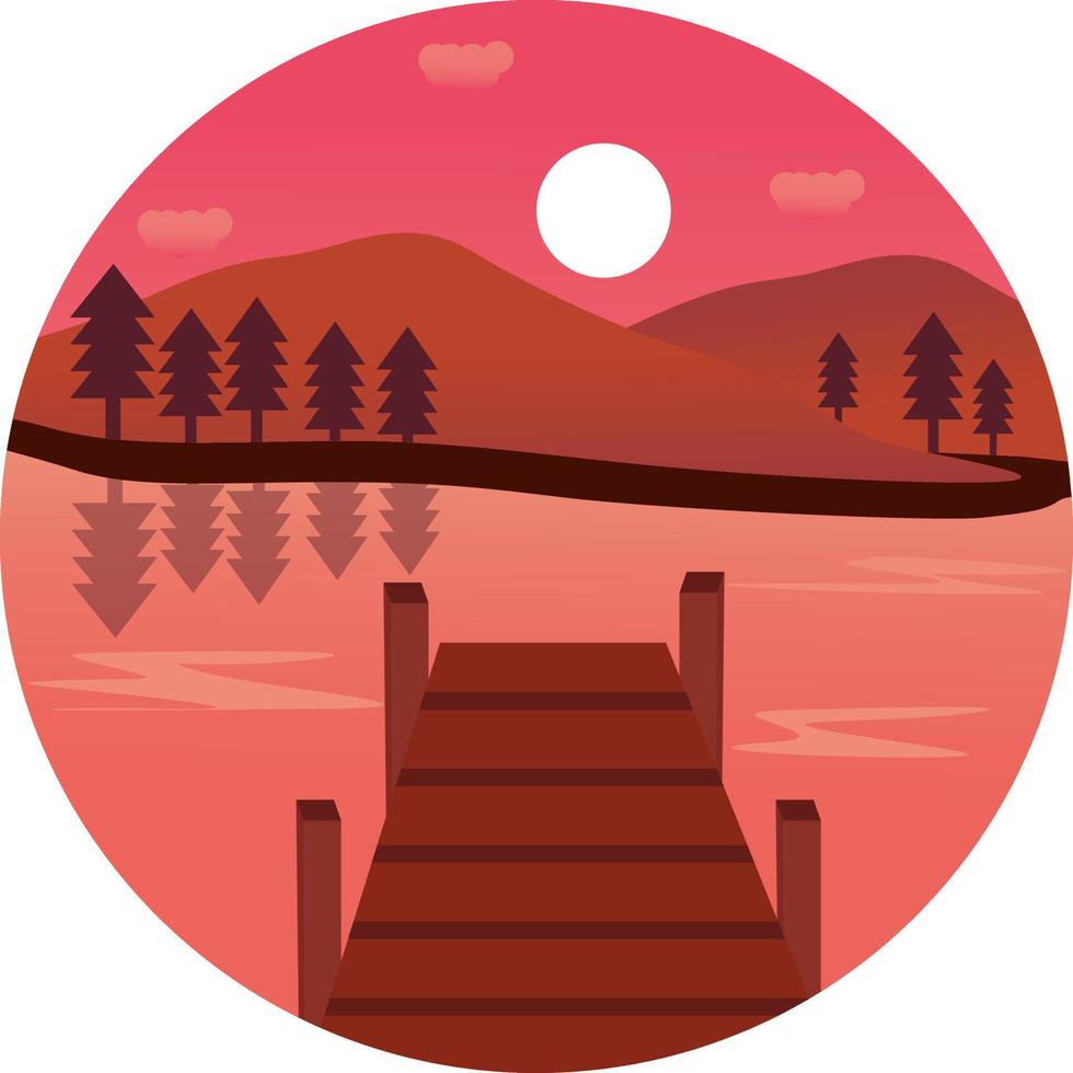 Lake sunset ,illustration, vector on white background.