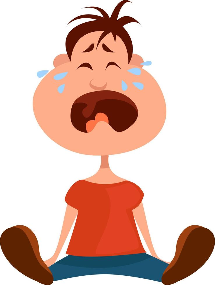 Boy crying, illustration, vector on white background