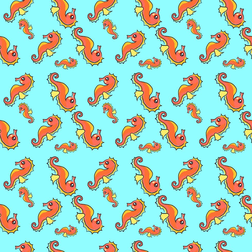 Seahorse pattern, illustration, vector on white background.