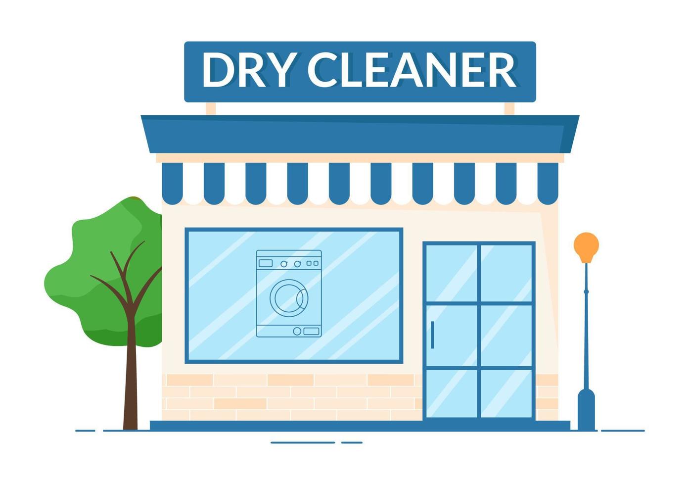 Dry Cleaning Store Service with Washing Machines, Dryers and Laundry for Clean Clothing in Flat Cartoon Hand Drawn Templates Illustration vector
