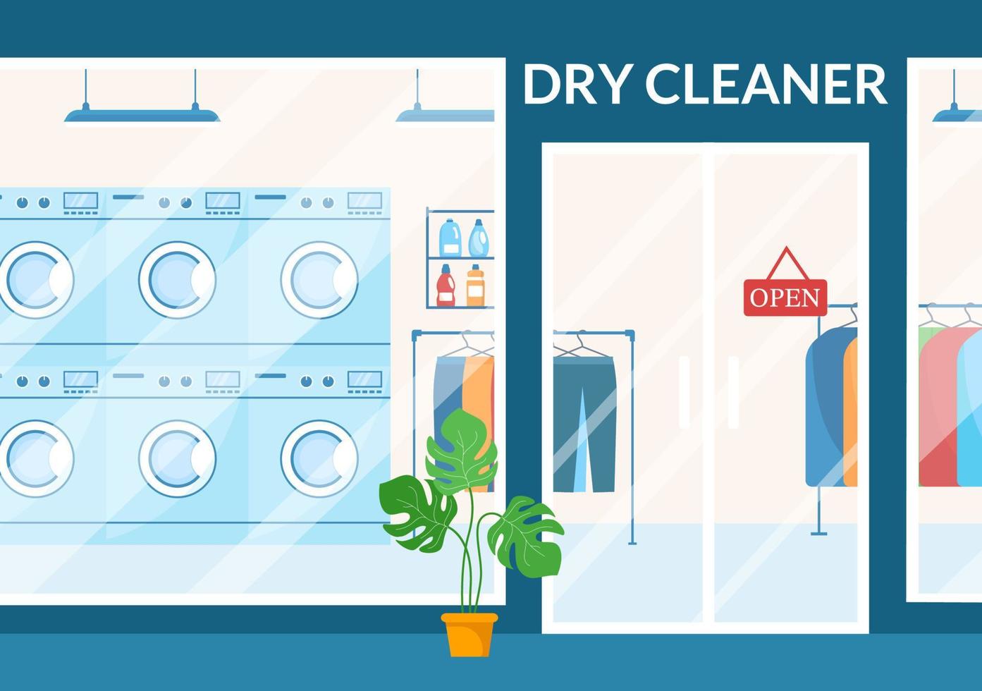 Dry Cleaning Store Service with Washing Machines, Dryers and Laundry for Clean Clothing in Flat Cartoon Hand Drawn Templates Illustration vector