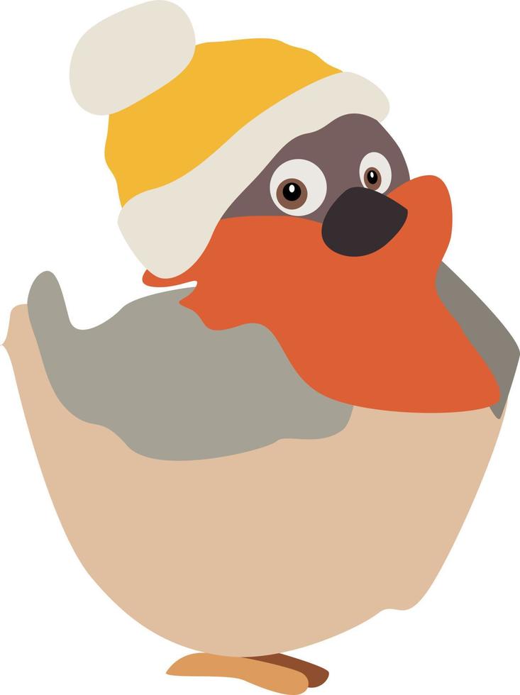 Bird with hat and scarf, illustration, vector on white background.