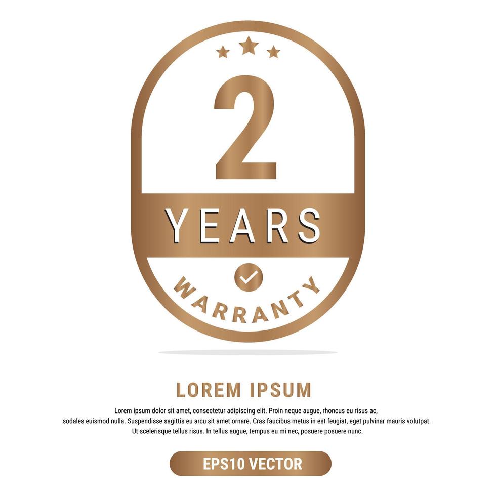 2 Year warranty vector art illustration in emas color with fantastic font and white background. Eps10 Vector