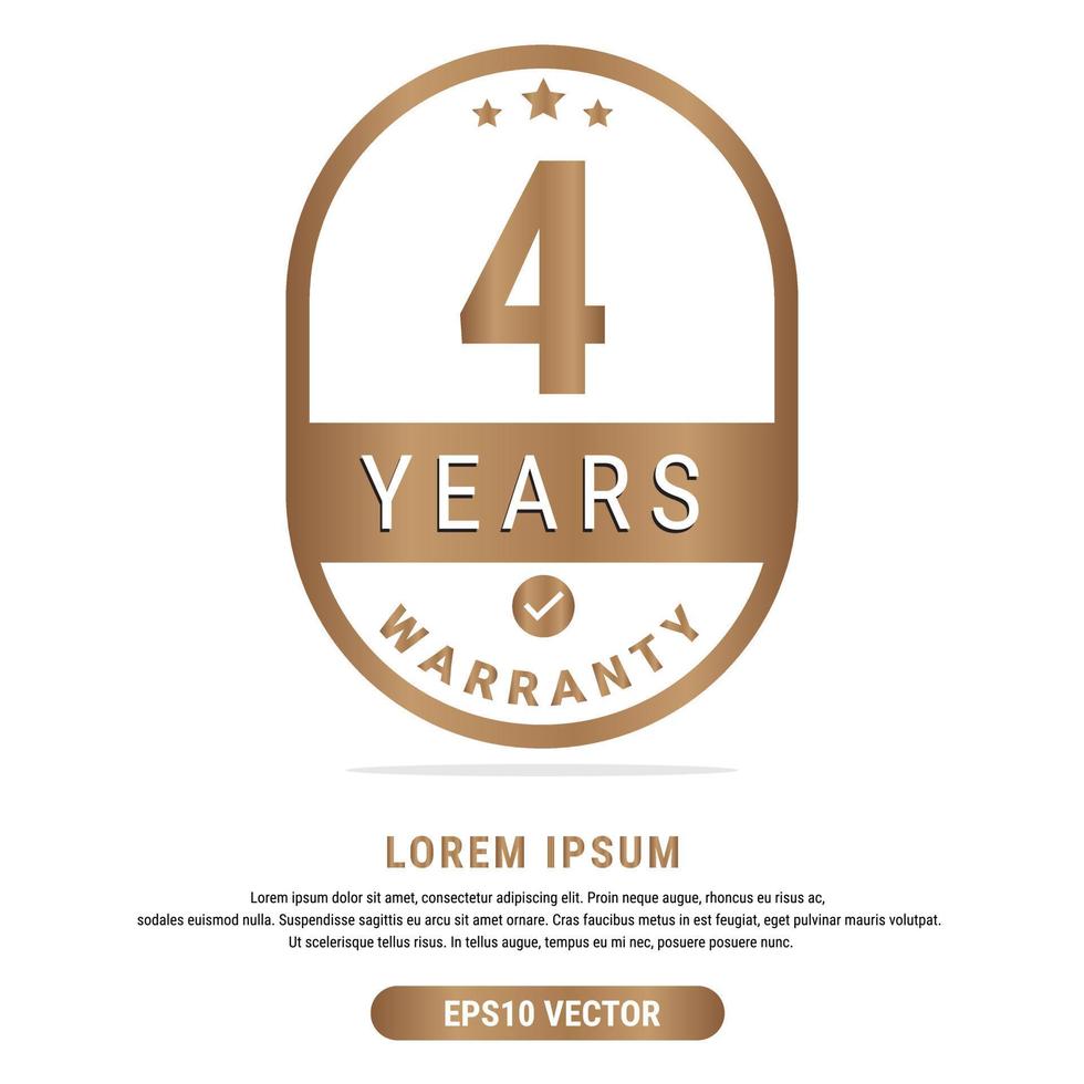4 Year warranty vector art illustration in emas color with fantastic font and white background. Eps10 Vector