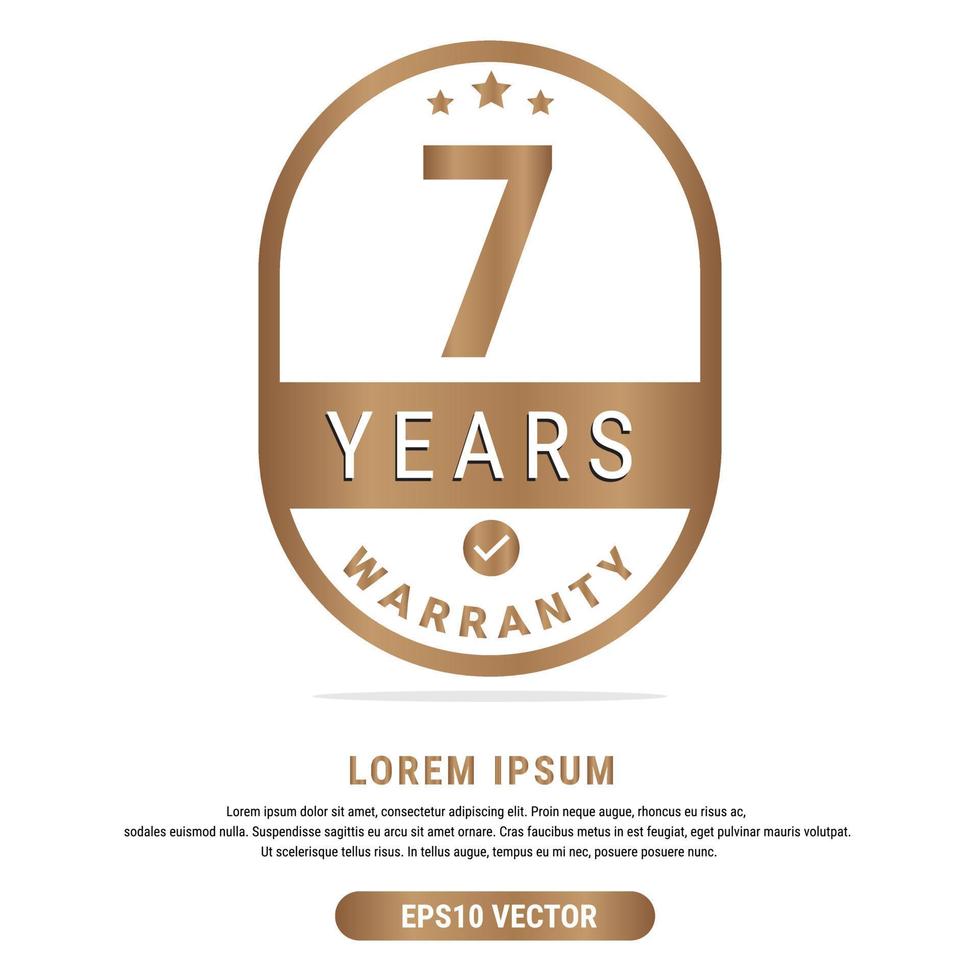 7 Year warranty vector art illustration in emas color with fantastic font and white background. Eps10 Vector