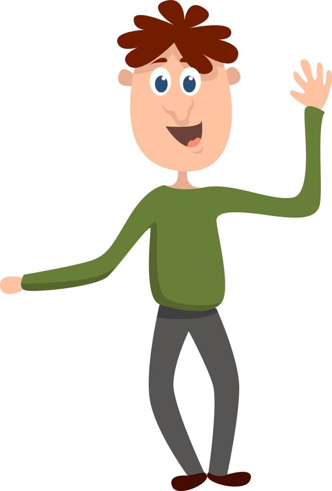 Man with green sweater, illustration, vector on white background