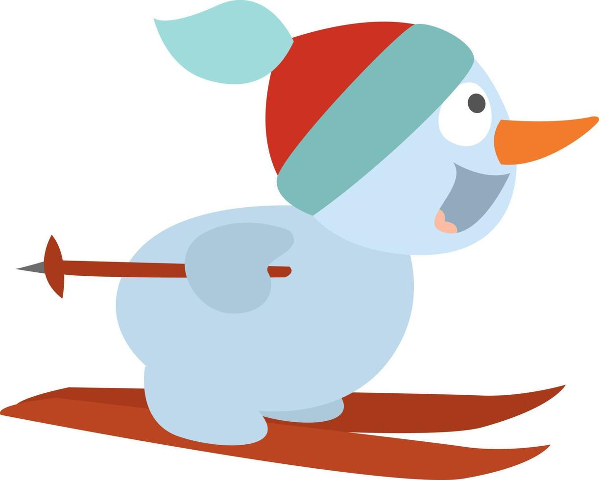 Snowman on skiis, illustration, vector on a white background.