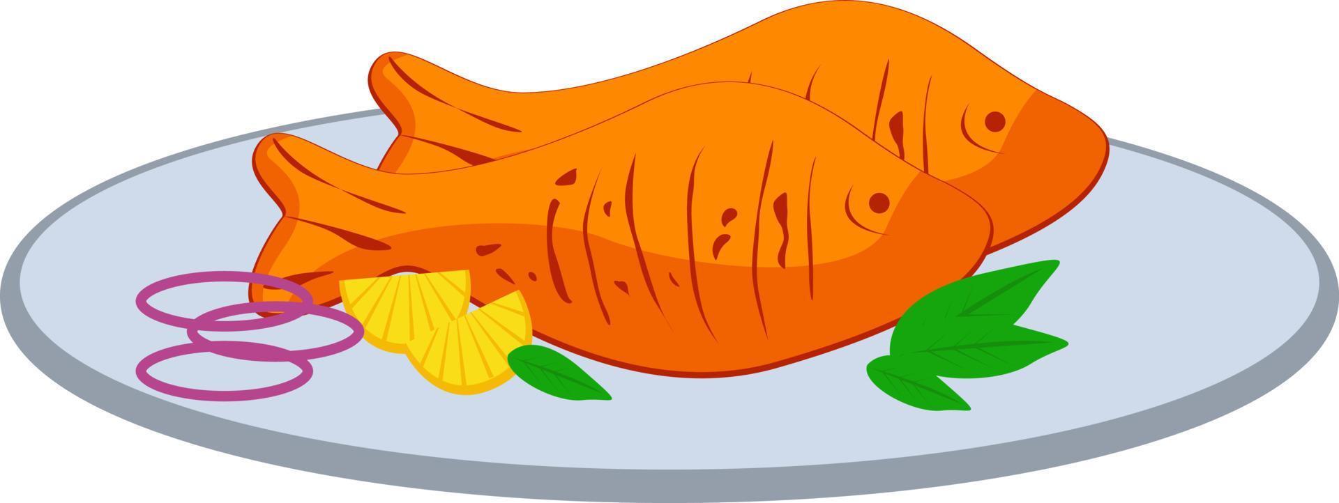 Fried fish ,illustration, vector on white background.