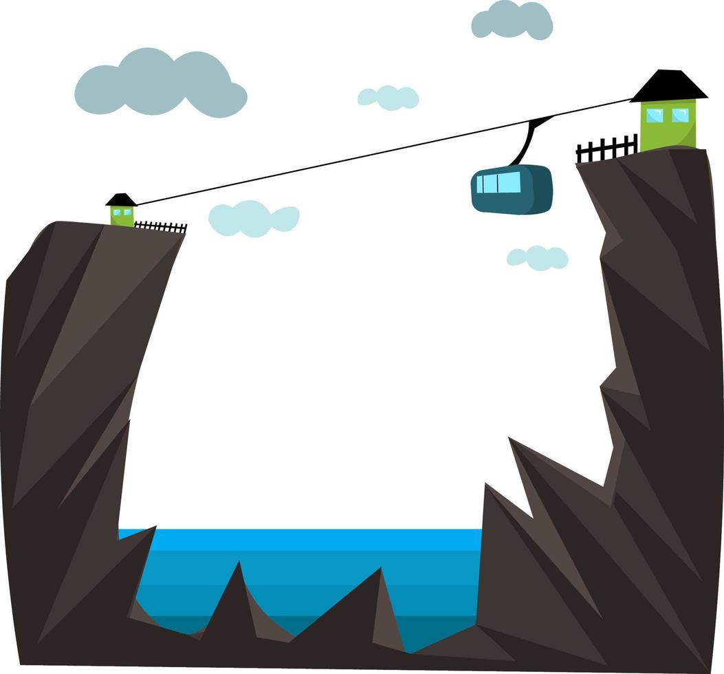 Mountain cableway, illustration, vector on white background.