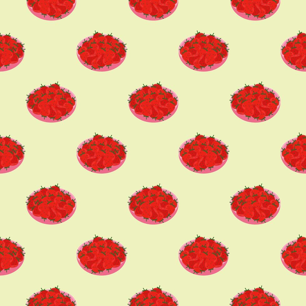 Strawberries on a plate,seamless pattern on pastel background. vector