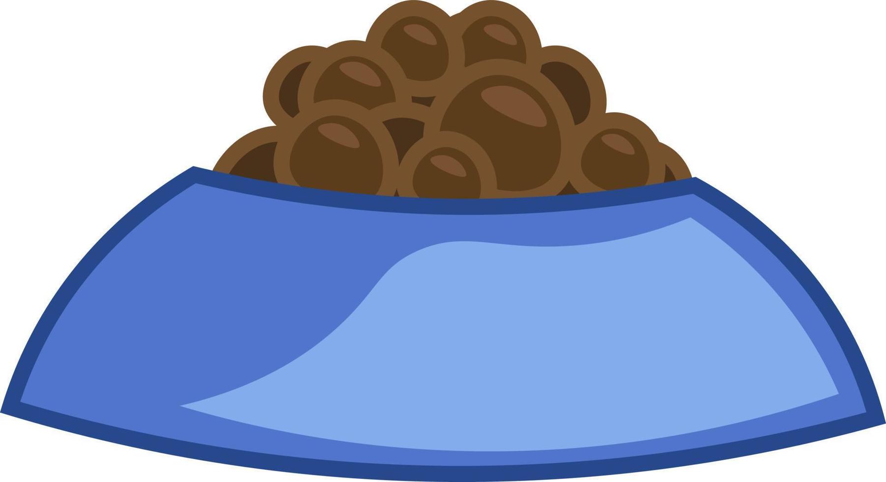 A dog food in a blue bowl, vector or color illustration.