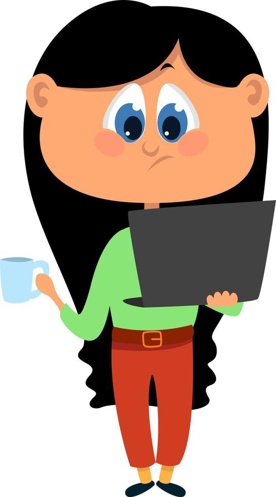 Girl drinking tea , illustration, vector on white background