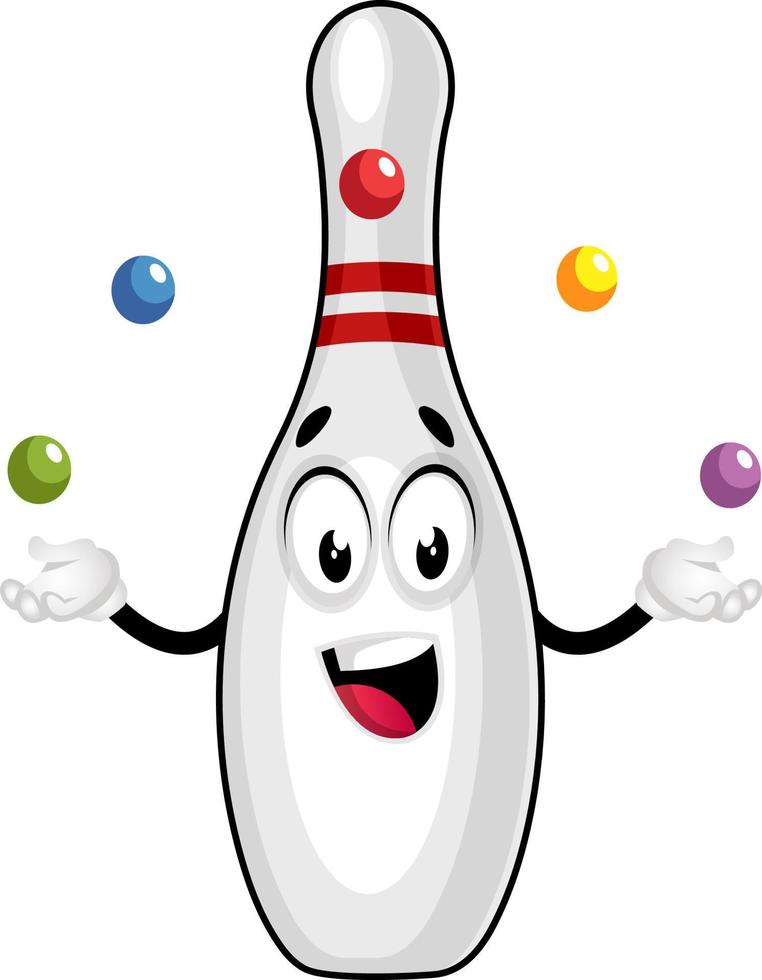 Bowling pin juggling, illustration, vector on white background.
