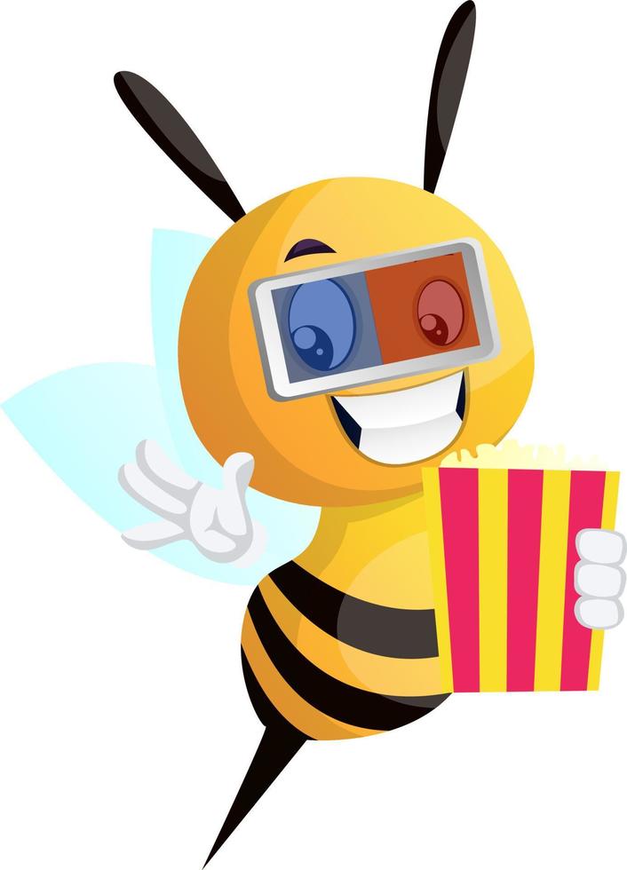 Bee in cinema, illustration, vector on white background.