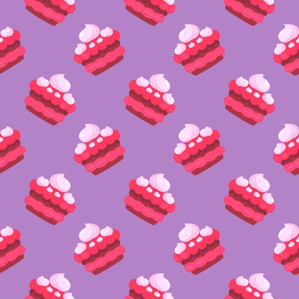 Slice of cake , seamless pattern on a purple background. vector