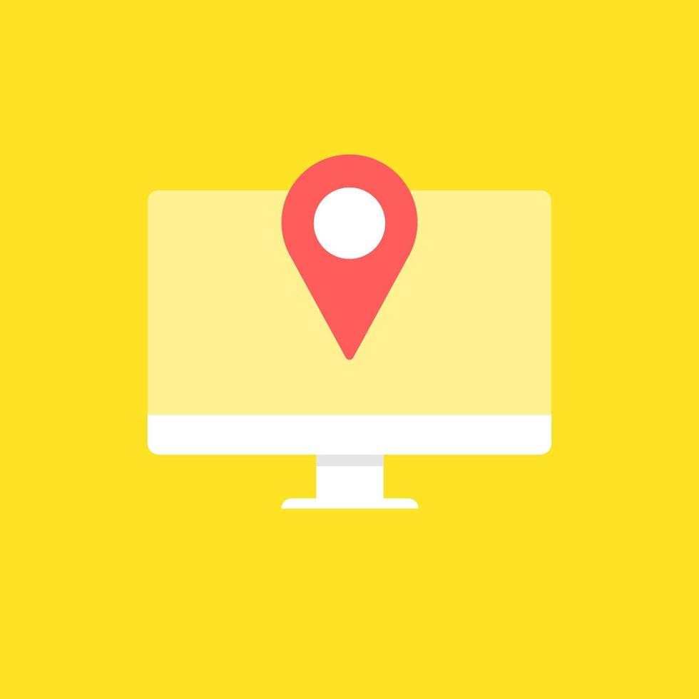 Geodesy icon with location point on the monitor screen. Online map conception. vector
