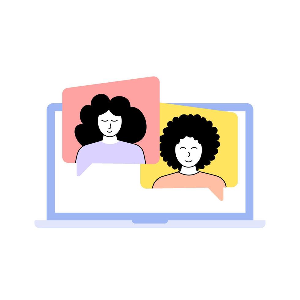 Girls and boy talking on video call. Video call application illustration vector