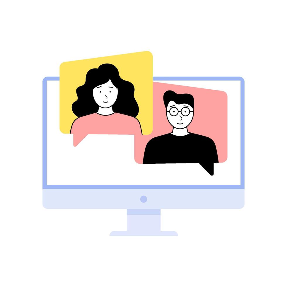 Girl and boy talking on video call. Video call application illustration vector