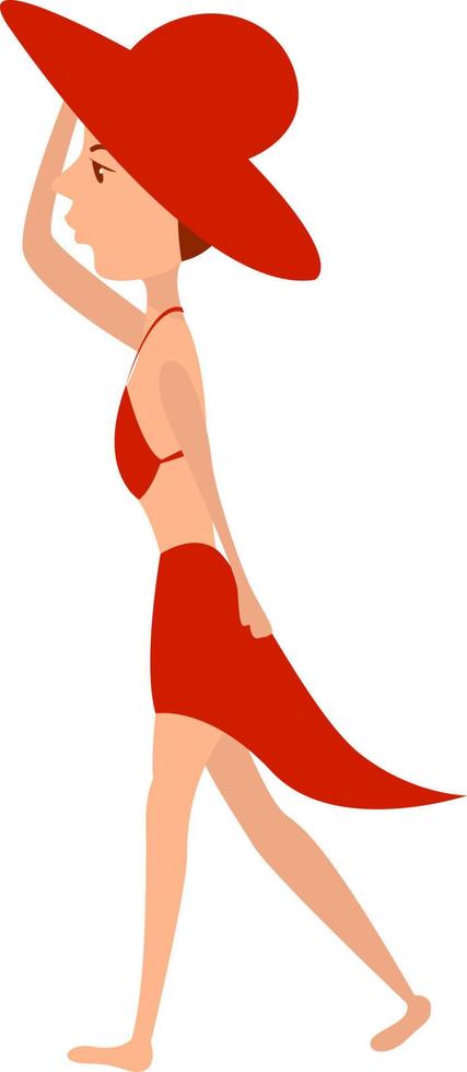 Woman in red, illustration, vector on white background.