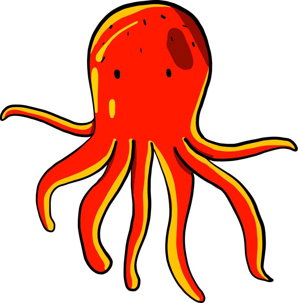 Red octopus, illustration, vector on white background.