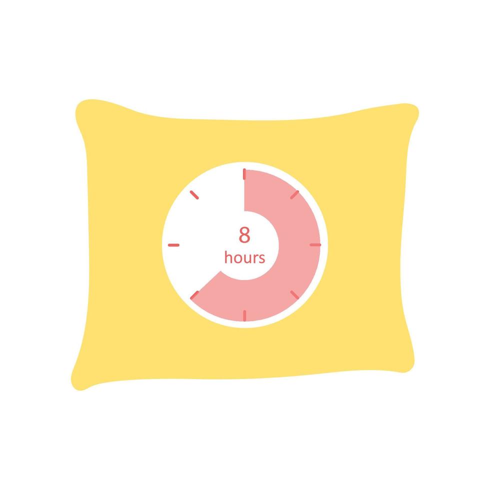 ilustración de una almohada con un reloj. Ritmo de sueño de ocho horas. vector