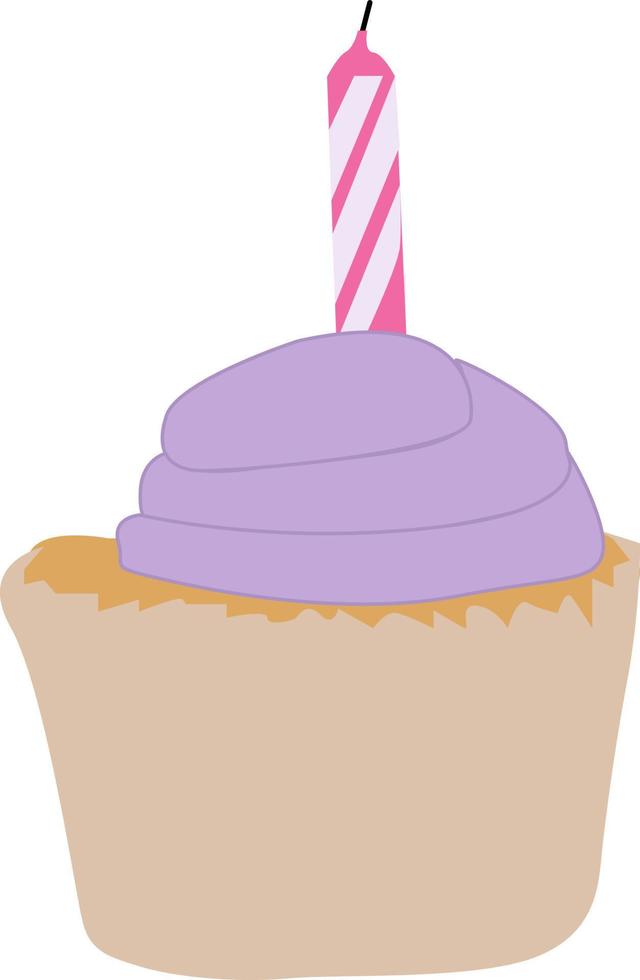 Cake with candle, illustration, vector on white background.