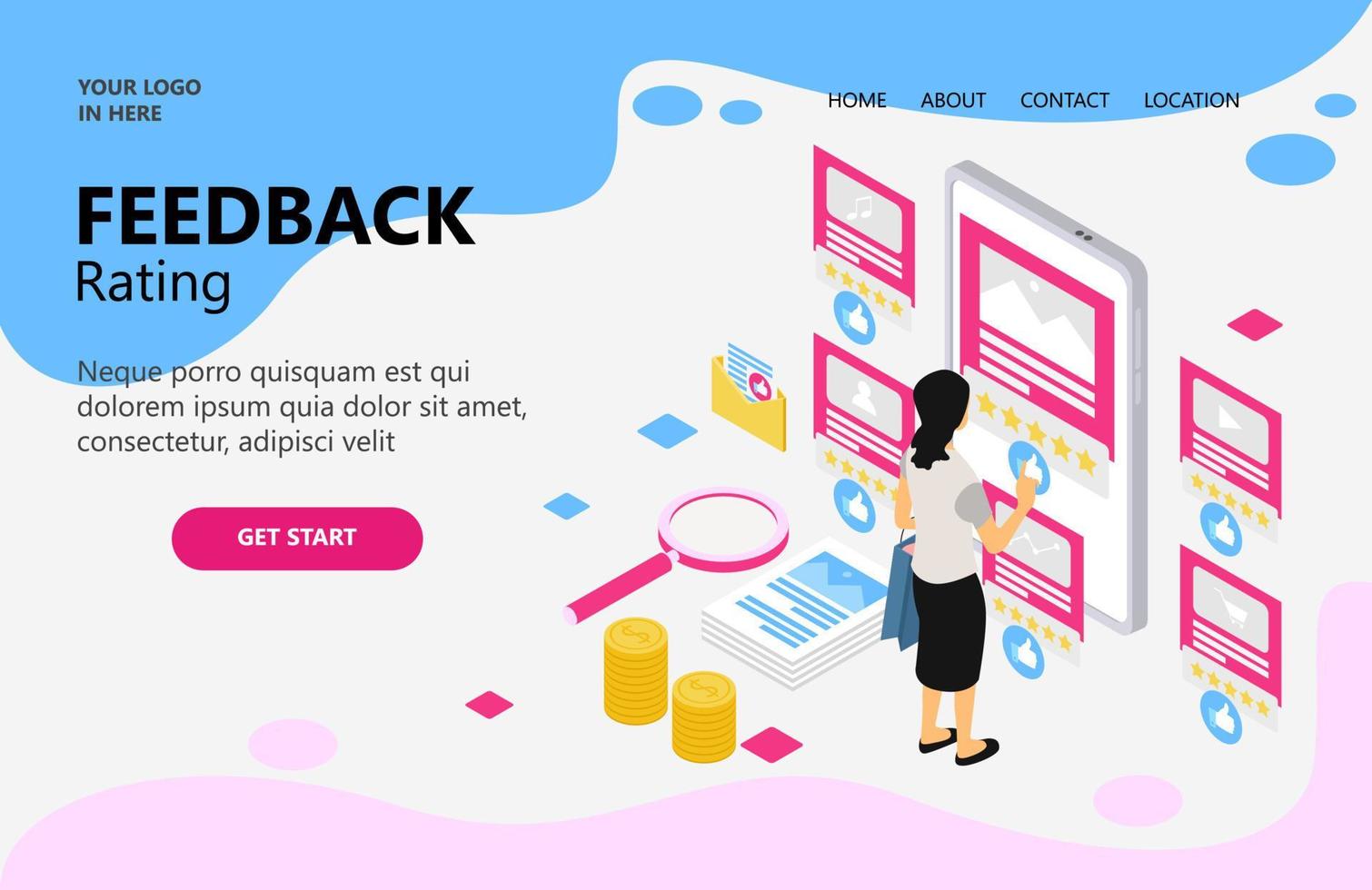 Illustration of rating and reviewing on phone Suitable for landing page, flyers, Infographics, And Other Graphic Related Assets-vector vector