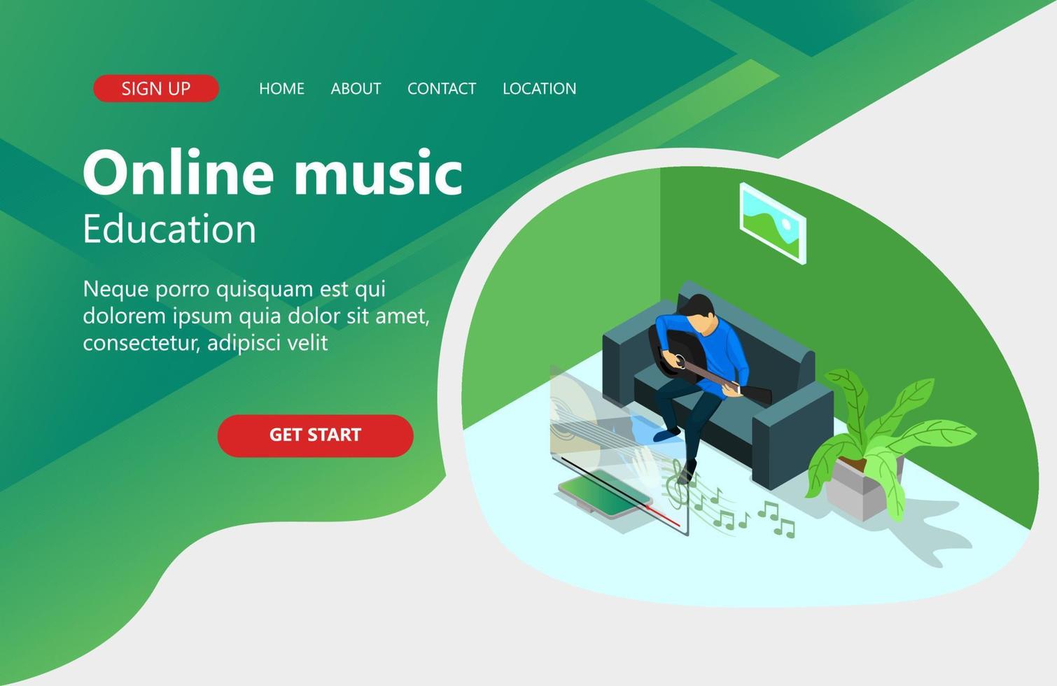 Illustration of learning music online streaming tutorial Suitable for landing page, flyers, Infographics, And Other Graphic Related Assets-vector vector