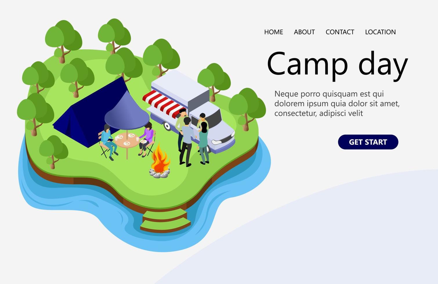 Illustration of family camp with bonfire and tent Suitable for landing page, flyers, Infographics, And Other Graphic Related Assets-vector vector