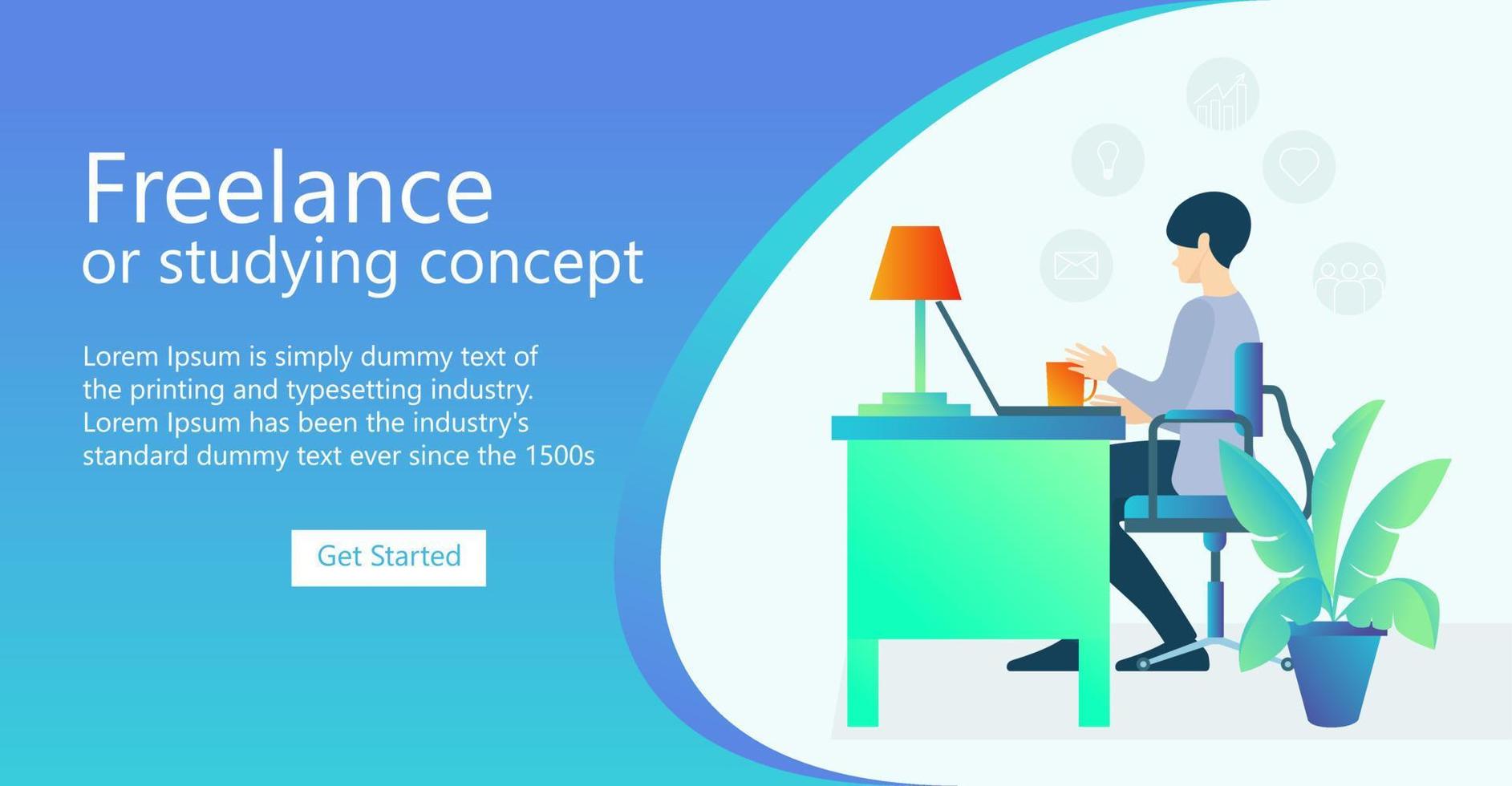 Illustration of a freelancer working at home with his laptop Suitable for landing page, flyers, Infographics, And Other Graphic Related Assets-vector vector