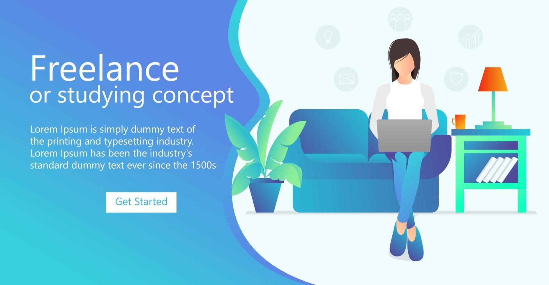 Illustration of a freelancer working at home with his laptop Suitable for landing page, flyers, Infographics, And Other Graphic Related Assets-vector vector