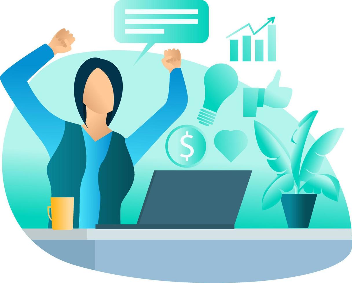 Illustration of a happy woman seeing successful business growth Suitable for landing page, flyers, Infographics, And Other Graphic Related Assets-vector vector