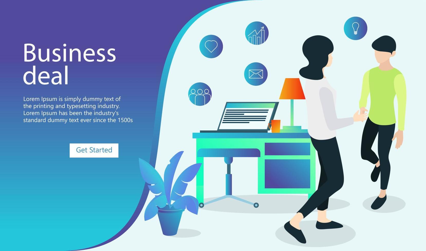 Illustration of a business cooperation agreement sign greeting Suitable for landing page, flyers, Infographics, And Other Graphic Related Assets-vector vector